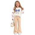 thumbnail image 1 of QTBIUQ Girls Two-Piece Fall Winter Set Bow-Decorated Long-Sleeve Sweatshirt with Rhinestone-Bow Print and Flared Pants Outfit Set, 1 of 8