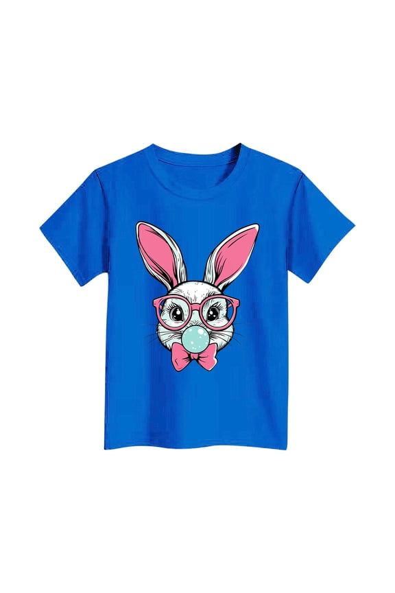Graphic Tee for Easter Children's Short Sleeve T-Shirt Cute Bunny Printed Top, Suitable for Boys and Girls Aged 3-16