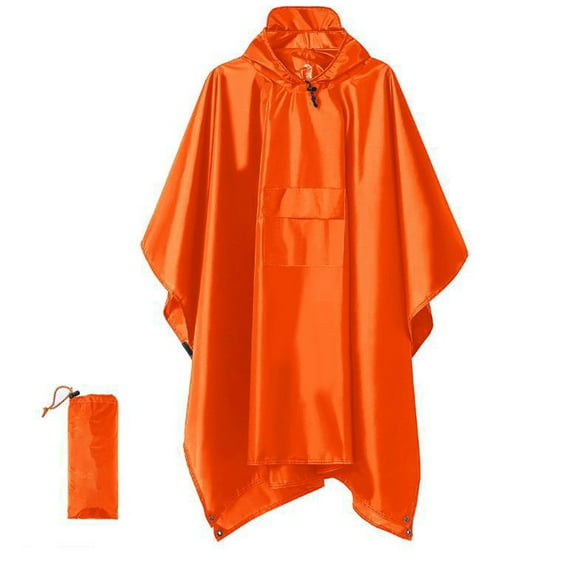 QTBIUQ Hiking Camping Emergency Unisex Raincoat Hooded for Adults with Pockets, Lightweight Reusable Hiking Long Raincoat with Storage Bag Orange