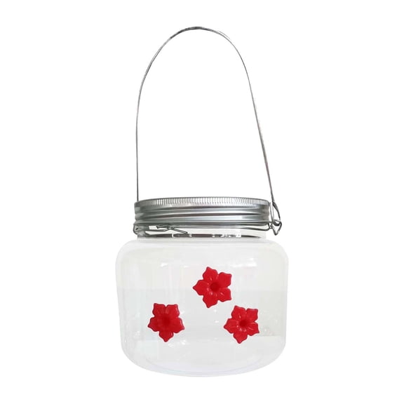 QTBIUQ Hummingbird Feeder for Outdoors Hanging, Glass Humming Bird Feeders with 3 Feeding Ports, Top Fills Leak-proof Design Easy to Use and Clean, Silicones Flowers and Glass White