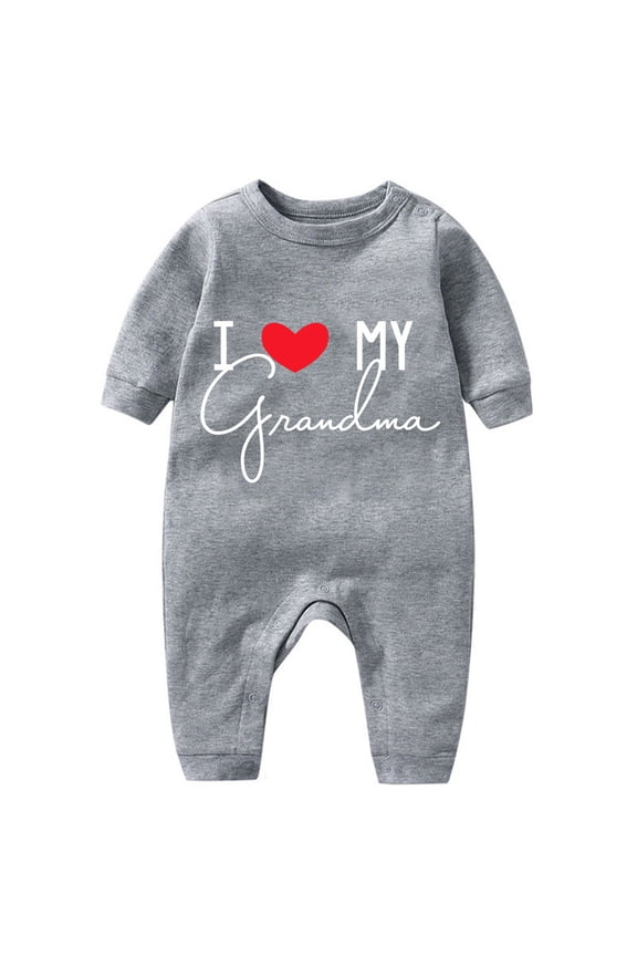 I Love Grandma Baby Romper Long Sleeve Heart Print Jumpsuit Soft Cotton Toddler Gift Bodysuit Emotional Outfit 3-18 Months