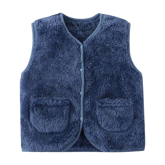 QTBIUQ Kids Fleece Sleeveless Vest with Pockets Button Down Warm Thick Plush Tank Top