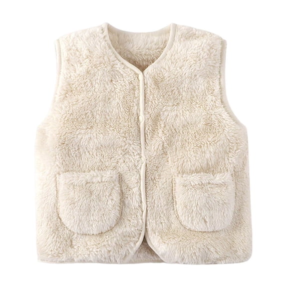 QTBIUQ Kids Fleece Sleeveless Vest with Pockets Button Down Warm Thick Plush Tank Top