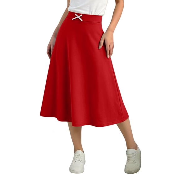 QTBIUQ Kids Girls Midi Skirt Solid Color Elastic Waist Casual A-Line School Uniform Skirt