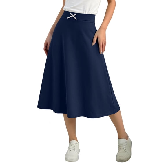QTBIUQ Kids Girls Midi Skirt Solid Color Elastic Waist Casual A-Line School Uniform Skirt