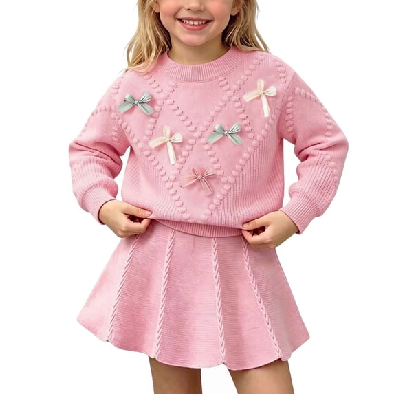 QTBIUQ Kids Girls Skirt Set Long Sleeve Knit Pullover Sweatshirt and Pleated Knit Skirt 2 Pieces Outfit Set
