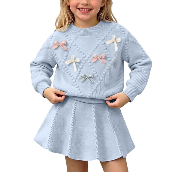 QTBIUQ Kids Girls Skirt Set Long Sleeve Knit Pullover Sweatshirt and Pleated Knit Skirt 2 Pieces Outfit Set