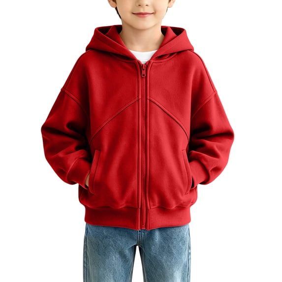 QTBIUQ Kids Hoodies Sweatshirt Pockets Zip up Drop Shoulder Warm Winter Sweatshirts