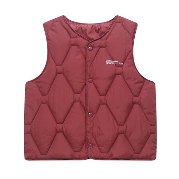 QTBIUQ Kids Sleeveless Quilted Padded Vest Button Down Solid Color Warm Winter Gilet Windproof Inner Layer