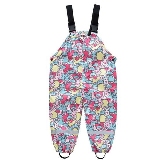 QTBIUQ Kids Sling Rain Trousers for Baby Boys Girls Play Water Assault Pants Suspender Rain Pant Multicolor