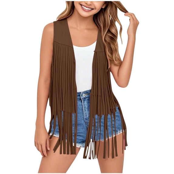 QTBIUQ Kids Suede Tassel Vest Western Cowboy Style Sleeveless Kids Gilet for Daily Travel Holiday Party