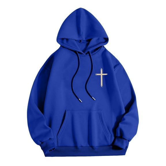 QTBIUQ Men Casual Fashion Print Pullover Long Sleeve Hoodie with Pocket Sweatshirts Blue