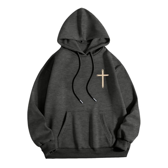 QTBIUQ Men Casual Fashion Print Pullover Long Sleeve Hoodie with Pocket Sweatshirts Dark Gray