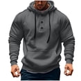 thumbnail image 1 of QTBIUQ Men Solid-Color Fashionable Pocket Button Drawstring Casual Sports Long Sleeve Cardigan Hooded Sweatshirt Dark Gray, 1 of 5