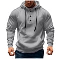 thumbnail image 1 of QTBIUQ Men Solid-Color Fashionable Pocket Button Drawstring Casual Sports Long Sleeve Cardigan Hooded Sweatshirt Gray, 1 of 5