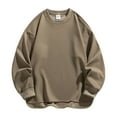 thumbnail image 1 of QTBIUQ Men Solid Color Long Sleeved Round Neck Casual Pullover Sweatshirt Brown, 1 of 4