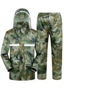 ODEERBI QTBIUQ Men's Camouflage Long Button-up Zipper Pocket Detachable Hat Raincoat Rain Pants Outdoor Hiking Raincoat Long Sleeve Hooded Set Camouflage