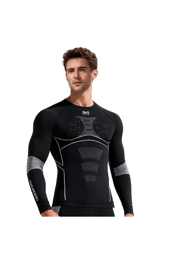 Mens Athletic Tops Base Layer Shirt Quick Dry Moisture Wicking Long Sleeve Ski Running Hiking Sportswear Top Gray