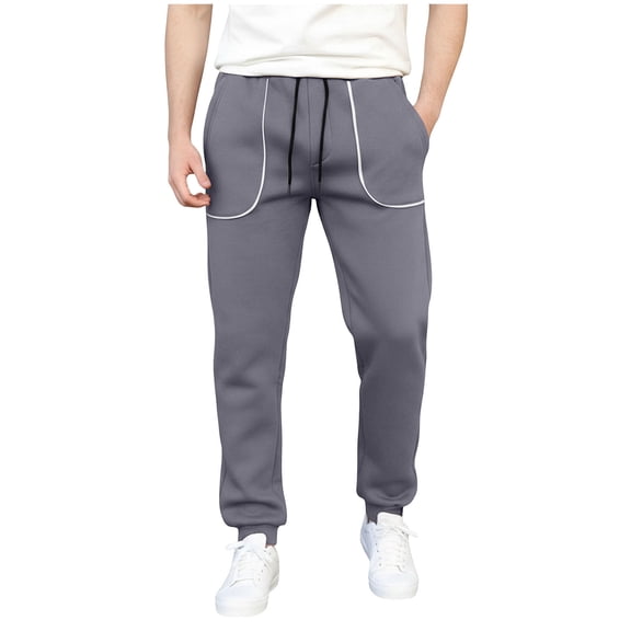 QTBIUQ Mens Casual Work Pants Solid Color Sweatpants Trousers Elastic Waistband Drawstring Closure Comfortable Lounge Pants for Daily Wear Dark Gray