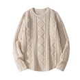 thumbnail image 1 of QTBIUQ Mens Lightweight Knit Sweater Pullover Rib Loose Fit Long Sleeve Crew Neck Top Casual Versatile Shirt for Spring Khaki, 1 of 5
