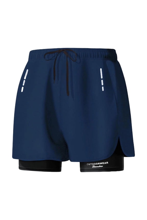 Mens Quick Dry Swim Trunks Double Layer Athletic Shorts with Drawstring Gym Training Beach Shorts