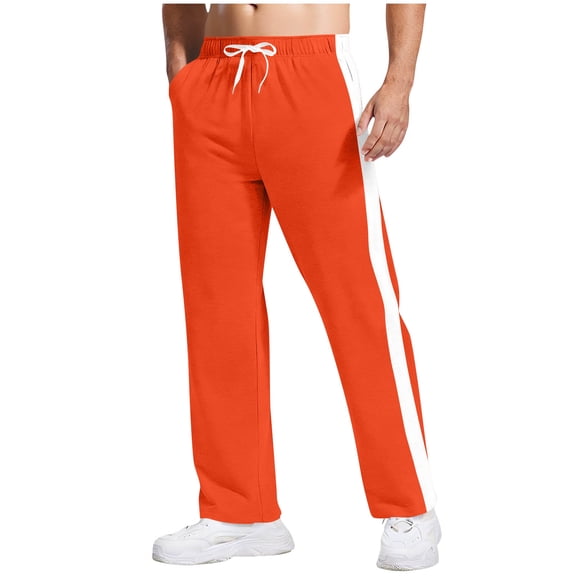 QTBIUQ Mens Solid Color Drawstring Elastic Waist Pocket Sweatpants Casual Lounge Pants Orange