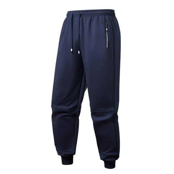 QTBIUQ Mens Thick Fleece Sweatpants Warm Jogger Pants with Pockets Elastic Cuff Bottoms for Casual Athletic Wear Blue
