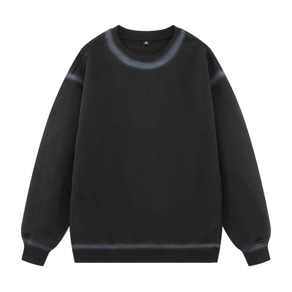 QTBIUQ Mens Tops Long Sleeve Round Neck Gradient Color Sweatshirt Casual Pullover Fashion Top Loose Fit Black