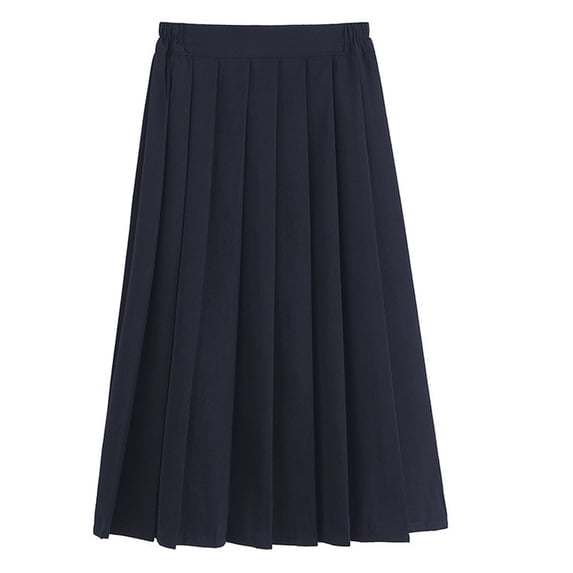 QTBIUQ Pleated Skirt for Girls Midi Skirt Solid Color College Style Elastic Waisted Comfortable Stretch Casual and School Wear Skirt