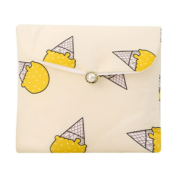 QTBIUQ Printing Cute Sanitary Napkin Storage Bags, Little Fresh Menstrual Cup Pouches Nursing Pad Tampon Bags with Snap Closure for School,Office Storage Sanitary Products Yellow
