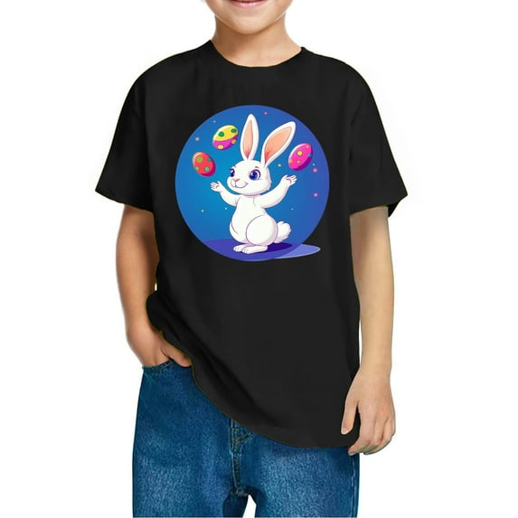 QTBIUQ Summer Kids Short Sleeve T-Shirt Toddler Boys Girls Cute Bunny Top Easter Eggs Casual Clothes Suitable for 3-10 Years