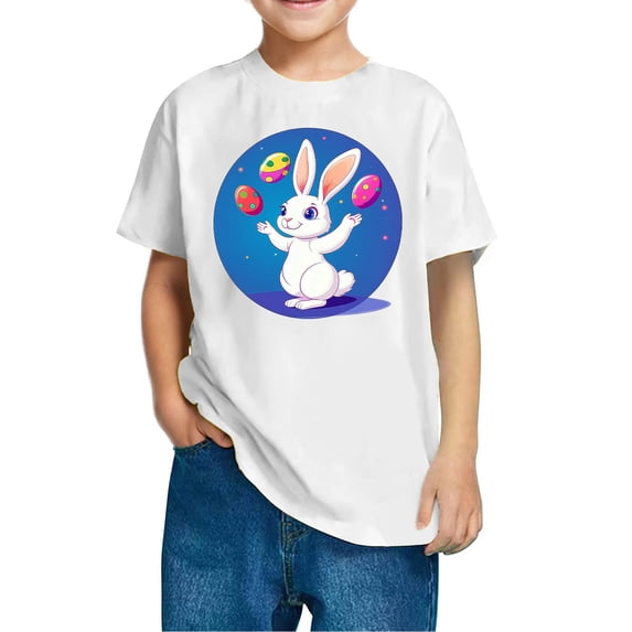 QTBIUQ Summer Kids Short Sleeve T-Shirt Toddler Boys Girls Cute Bunny Top Easter Eggs Casual Clothes Suitable for 3-10 Years