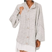 QTBIUQ Sweater Cardigan Sweaters Womens Loose Long Sleeve Round Neck T-Shirt Bottoming Top Gray