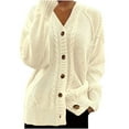 thumbnail image 1 of QTBIUQ Sweater Cardigan Sweaters Womens Solid Color Long Sleeved V-neck Knitted Cardigan with Breasted Sweater Beige, 1 of 4