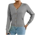 thumbnail image 1 of QTBIUQ Sweater Cardigan Sweaters Womens Solid Color V-neck Knitted Sweater Button up Cardigan Top Gray, 1 of 8