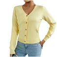 thumbnail image 1 of QTBIUQ Sweater Cardigan Sweaters Womens Solid Color V-neck Knitted Sweater Button up Cardigan Top Yellow, 1 of 8
