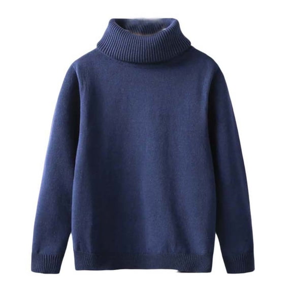 QTBIUQ Sweater Children Turtleneck Sweater For Middle and Large Children Clothing Thickened Velvet Winter Pullover Baby Bottoming Shirt Navy