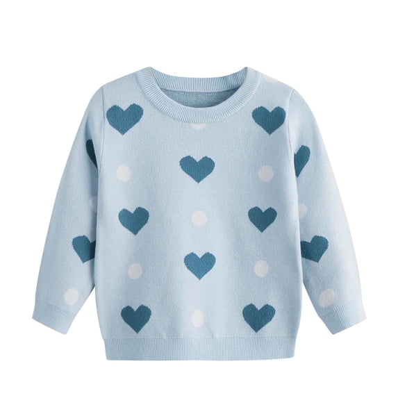 QTBIUQ Sweater Fashionable Children Casual Knitted Sweater Round Neck Pullover Knitted Sweater Blue