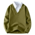 thumbnail image 1 of QTBIUQ Sweater Fashionable Mens Long Sleeved Solid Color Fake Two-Piece Casual Knitted Sweater Army Green, 1 of 5