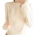 thumbnail image 1 of QTBIUQ Sweater Ladies Casual Solid Color Long Sleeved Round Neck Knitted Sweater Top Beige, 1 of 4