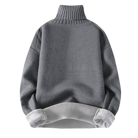 QTBIUQ Sweater Men Casual Solid Thickened Knit Pullover Long Sleeve Turtleneck Sweater Gray