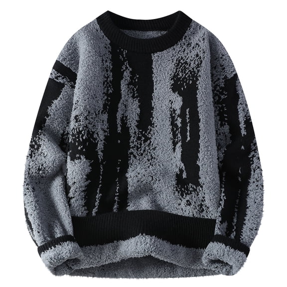 QTBIUQ Sweater Men Fashion Casual Solid Pullover Long Sleeve Round Neck Sweater Black