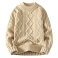 thumbnail image 1 of QTBIUQ Sweater Mens Casual Long Sleeve Pullover Solid Round-Neck Kink Warm Sweater Knitwear Top Coat Khaki, 1 of 7