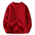 thumbnail image 1 of QTBIUQ Sweater Mens Casual Long Sleeve Pullover Solid Round-Neck Sweater Knitwear Top Coat Red, 1 of 6