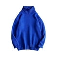 thumbnail image 1 of QTBIUQ Sweater Mens Winter Casual Fashion Solid Color Long Sleeved High Round Neck Sweater Blue, 1 of 4