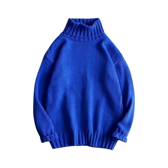QTBIUQ Sweater Mens Winter Casual Fashion Solid Color Long Sleeved High Round Neck Sweater Blue