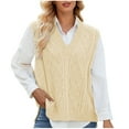 thumbnail image 1 of QTBIUQ Sweater Sweater Vest Womens Fashion Casual Style Slim V-Neck Sleeveless Waistcoat Knit Sweater Sweater Top Beige, 1 of 7