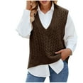 thumbnail image 1 of QTBIUQ Sweater Sweater Vest Womens Fashion Casual Style Slim V-Neck Sleeveless Waistcoat Knit Sweater Sweater Top Brown, 1 of 7