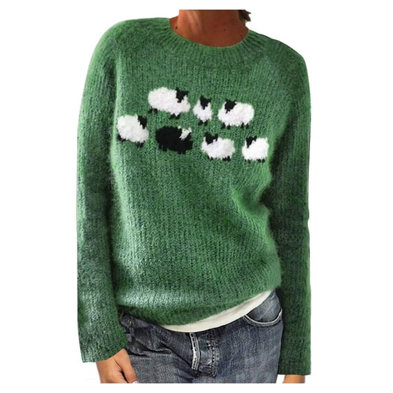 QTBIUQ Sweater Womens Casual Printed Pullover Long Sleeve Round NeckOuterwear Coats Sweaters Army Green