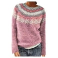 thumbnail image 1 of QTBIUQ Sweater Womens Casual Printed Pullover Long Sleeve Round NeckOuterwear Coats Sweaters Pink, 1 of 6